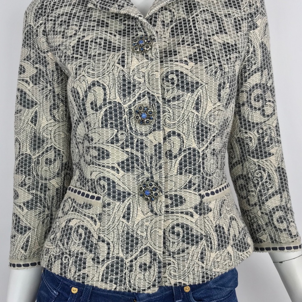 {Elie Tahari} Ribbon Crochet Jacquard Blazer - Picture 2 of 8